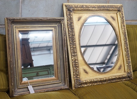 Two Victorian style rectangular gilt frame wall mirrors, larger width 68cm, height 76cm